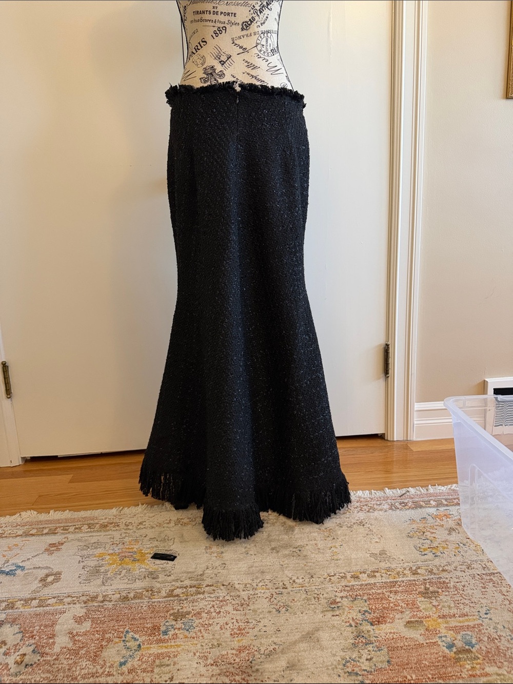 Tweed Metallic Black Fringe-Trim Mermaid Maxi Skirt L - Picture 6 of 12